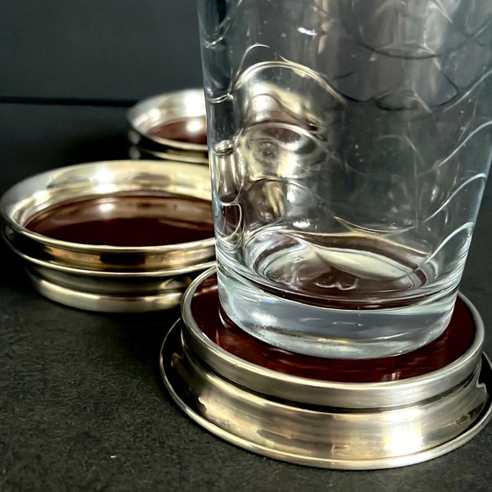 Mid Century Modern Formica Silver Plated Coasters